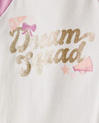 Girls Cheerleading Print 100% Cotton Long-Sleeve 4-Piece Pajamas - White/Pink, image 2 of 5 slides