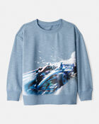 Boys Race Car Cotton Pullover Sweatshirt - Blue, image 1 of 3 slides