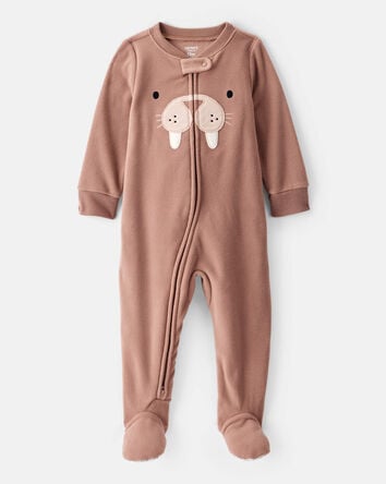 Toddler Boy Walrus Loose Fit Long-Sleeve 2-Way Zip 1-Piece Pajamas - Brown, 