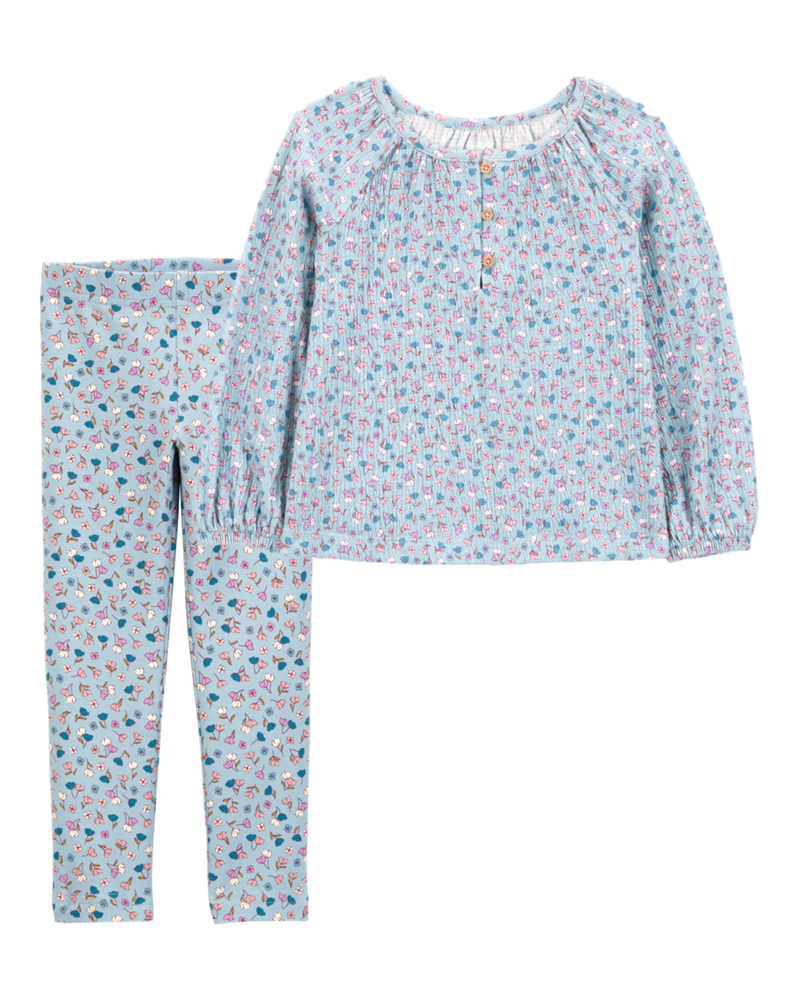Toddler 2-Piece Gauze Top & Floral Leggings Set Set, image 1 of 8 slides
