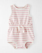 Baby Organic Cotton Pink Striped Bubble Romper, image 1 of 4 slides