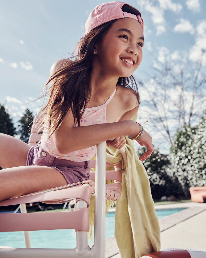 Girls 2-Piece Printed 1-Piece Swimsuit & Short Set, image 4 of 5 slides