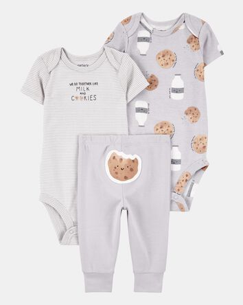 Baby 3-Piece Milk & Cookies Little Character Set® - Grey, 