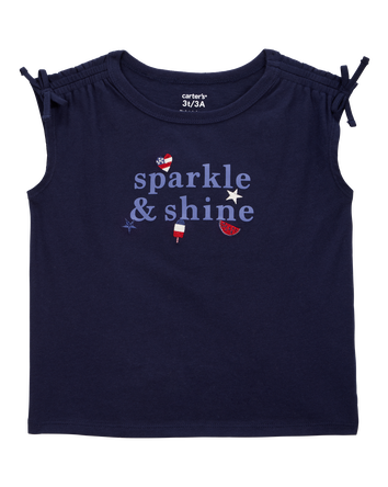 Toddler 2-Piece Sparkle & Shine 4th Of July Tee & Twill Bow Shorts Set - Navy/Red, 