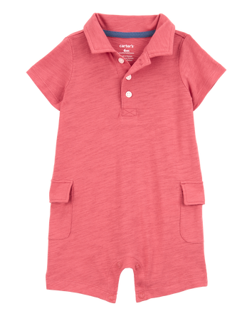 Baby Polo Cotton Romper - Red, 