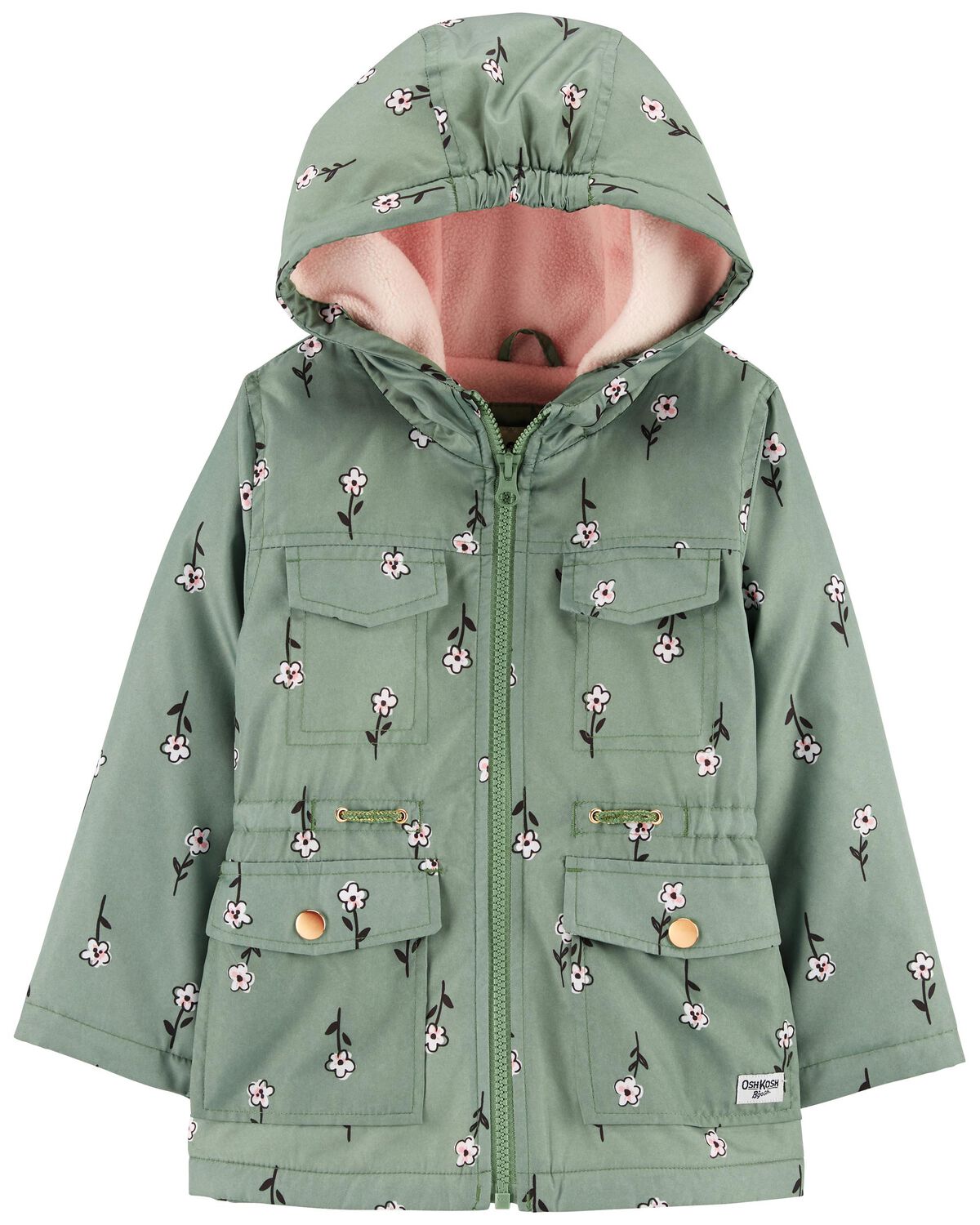 Green Toddler Floral Print Fleece Lined Jacket
