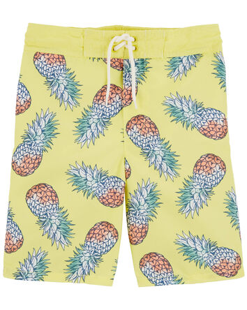 Kid Pineapple Print Swim Trunks, 