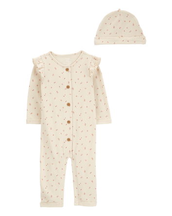 Baby 2-Piece  Button-Down Jumpsuit & Cap Set
, 