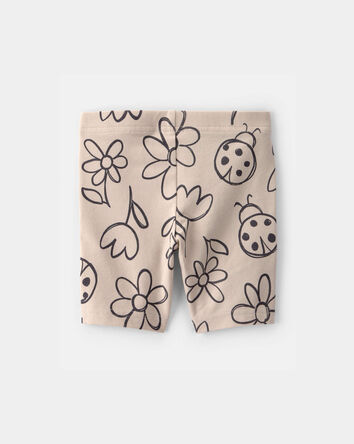 Toddler Girl Floral Ladybug Bike Shorts - Brown, 