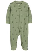 Olive - Baby Palm Tree 2-Way Zip Cotton Sleep & Play Pajamas