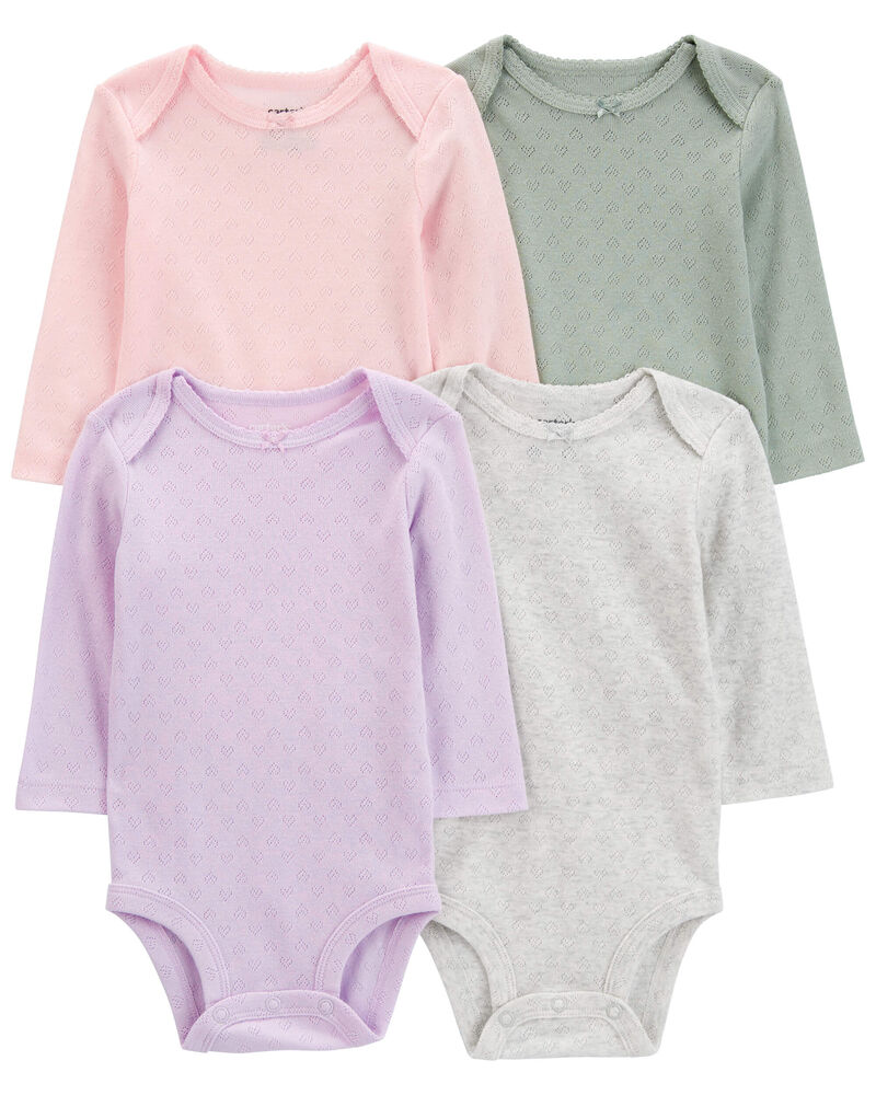 Baby 4-Piece Long-Sleeve Pointelle Bodysuits, image 1 of 7 slides