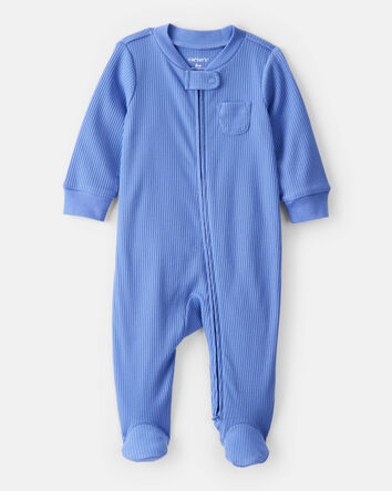 Baby Boy Rib Long-Sleeve Snug Fit Sleep & Play Pajamas - Blue, 