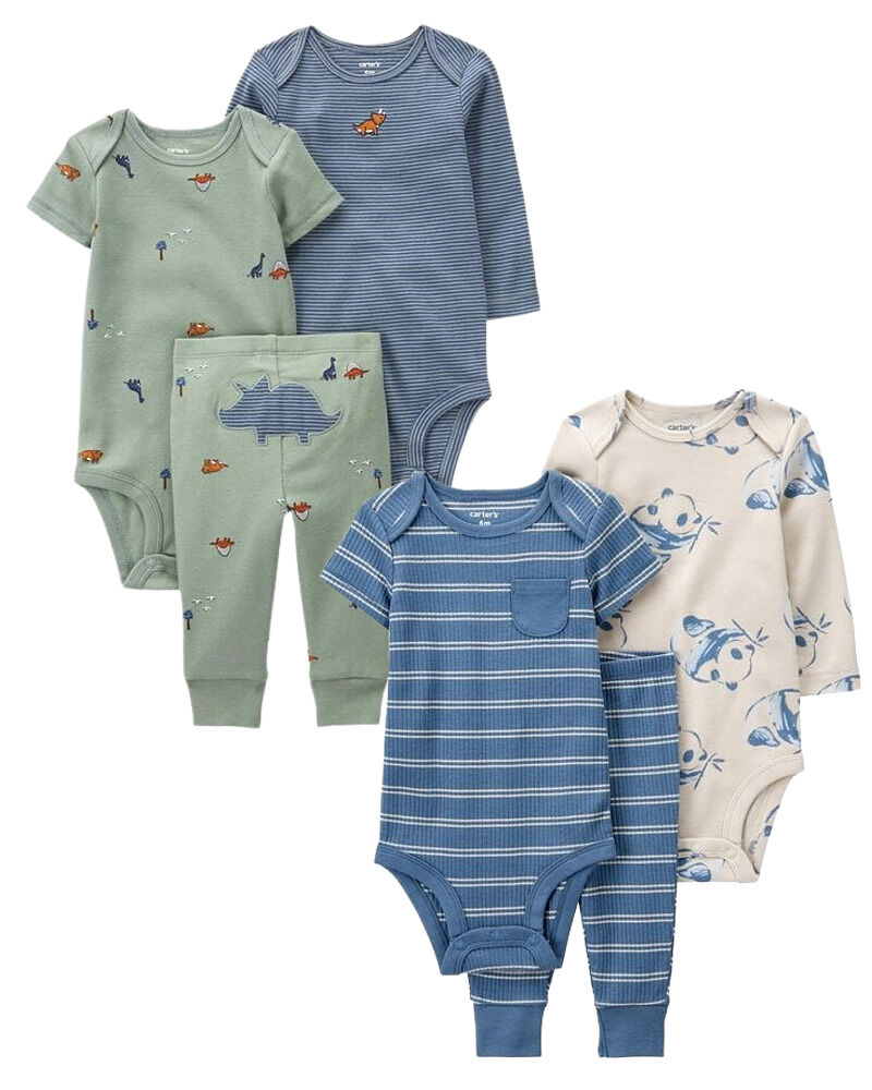 Multi Baby 6 Piece Little Animals Bodysuit Joggers Set carters