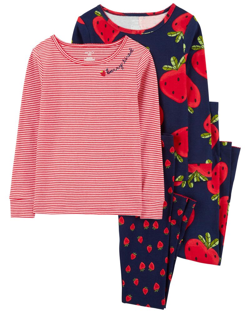 Kid 4-Piece Strawberry 100% Snug Fit Cotton Pajamas, image 1 of 4 slides