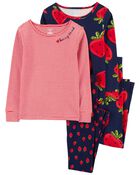 Kid 4-Piece Strawberry 100% Snug Fit Cotton Pajamas, image 1 of 4 slides