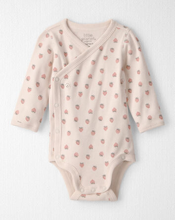 Baby Girl 2-Piece Organic Cotton Wrap Bodysuit & Pant Set in Strawberry Print, 