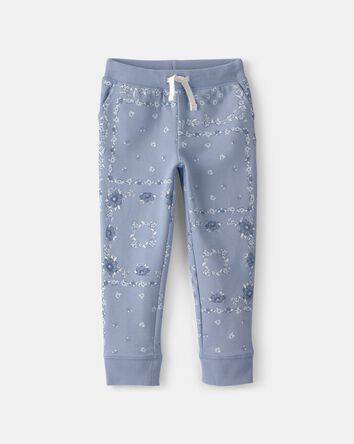 Toddler Girl Floral Drawstring Knit Joggers - Blue, 