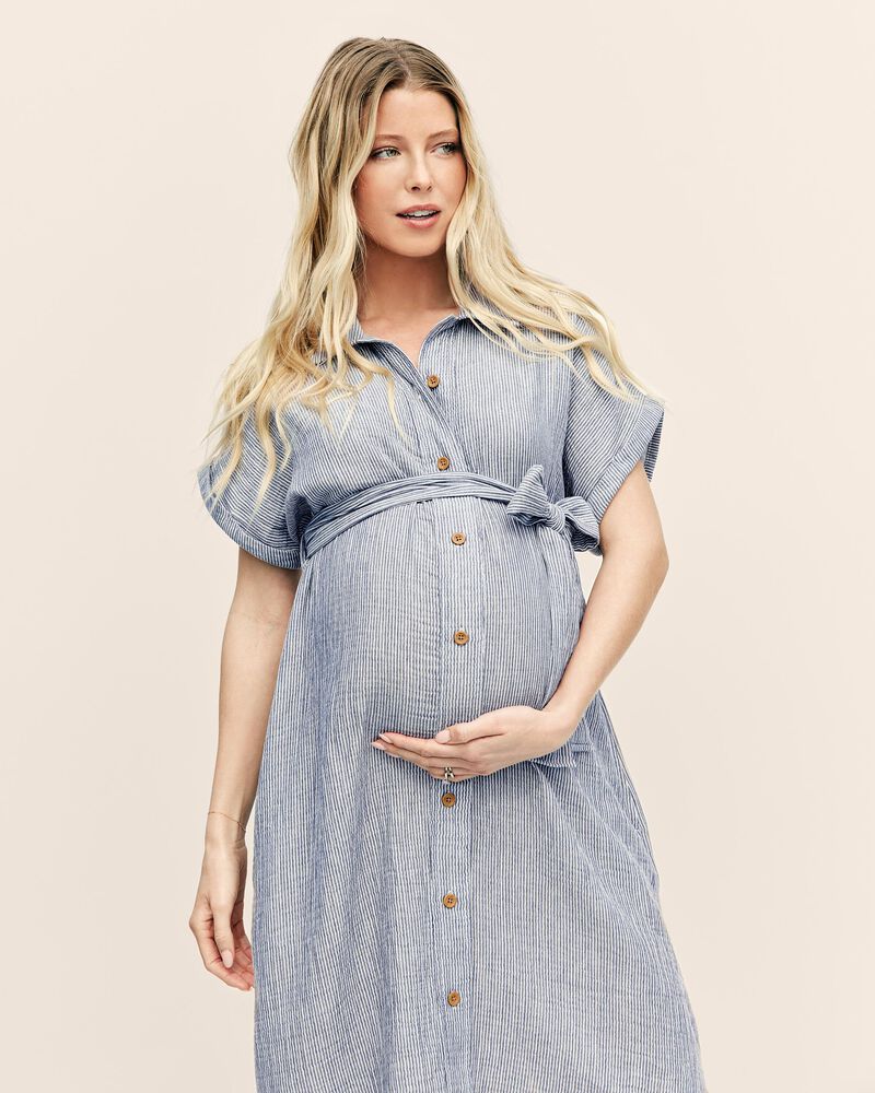 Adult  Women's Maternity Seaside Midi Shirtdress, image 6 of 12 slides