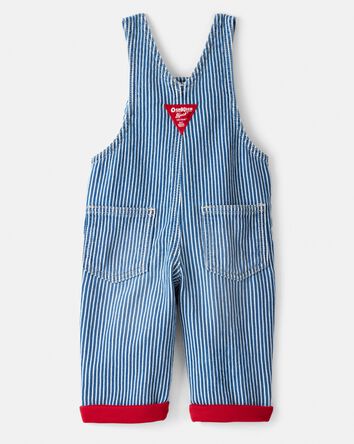Baby Hickory Stripe Knit-Like Denim Overalls - Blue/Ivory, 