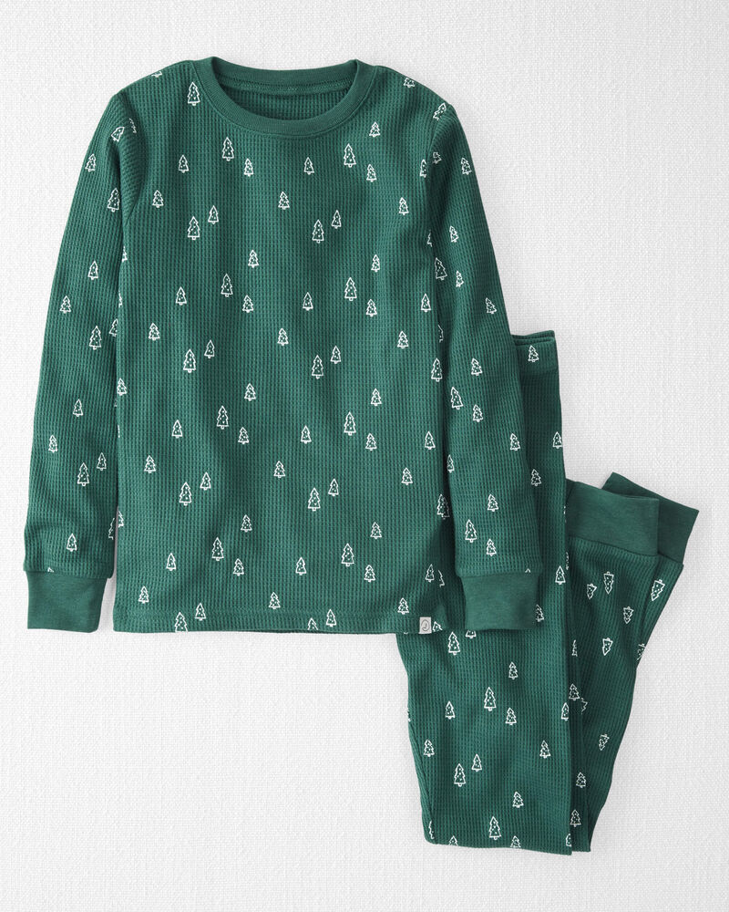 Kid Organic Cotton Waffle Knit Evergreen Trees Pajamas Set, image 1 of 4 slides