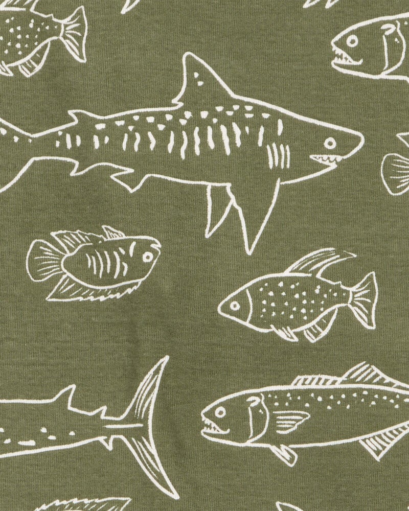 Kid Fish Print Snug Fit Cotton 4-Piece Pajamas, image 3 of 4 slides