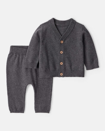 Baby Boy 2-Piece Cotton Long-Sleeve Cardigan & Pant Set - Grey, 