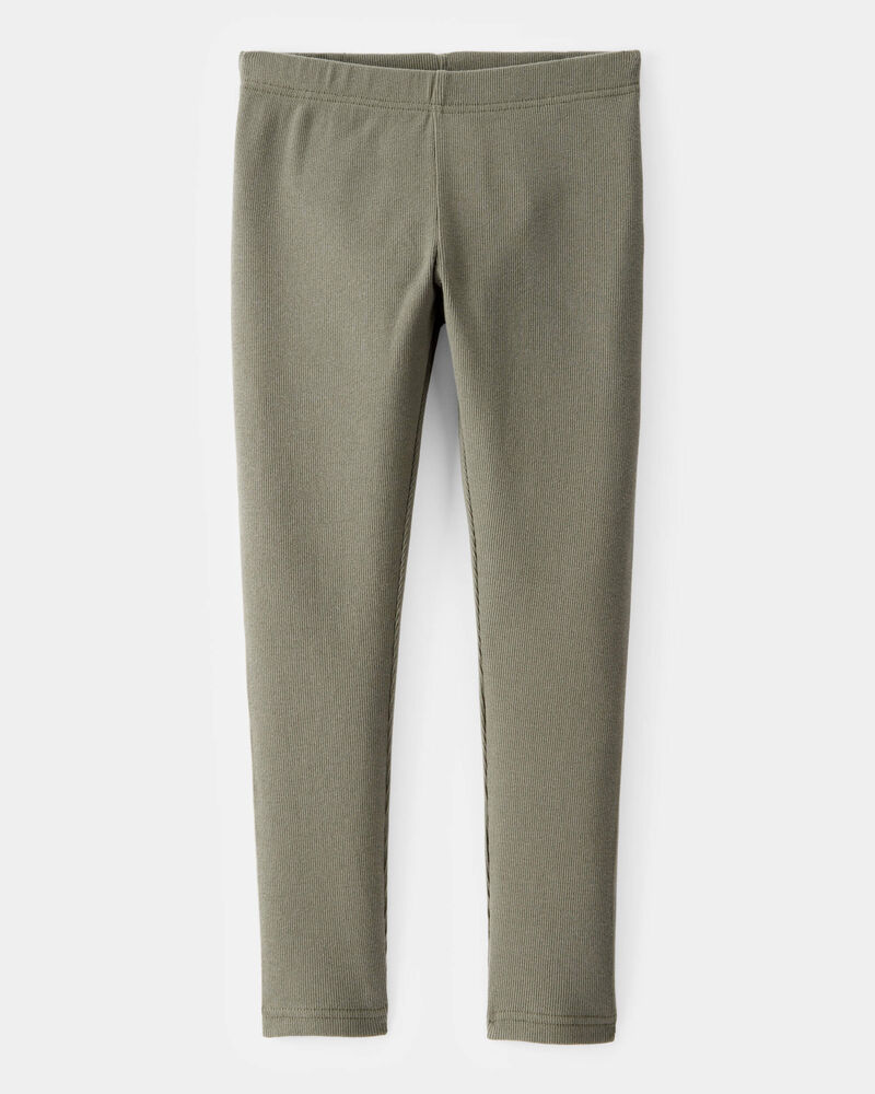 Kid Solid Cotton Ribbed Stretch Leggings - Green, image 1 of 4 slides
