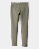 Kid Solid Cotton Ribbed Stretch Leggings - Green, image 1 of 4 slides