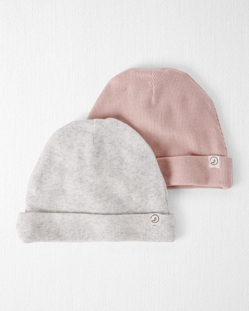 Baby 2-Pack Organic Cotton Rib Caps, image 1 of 4 slides