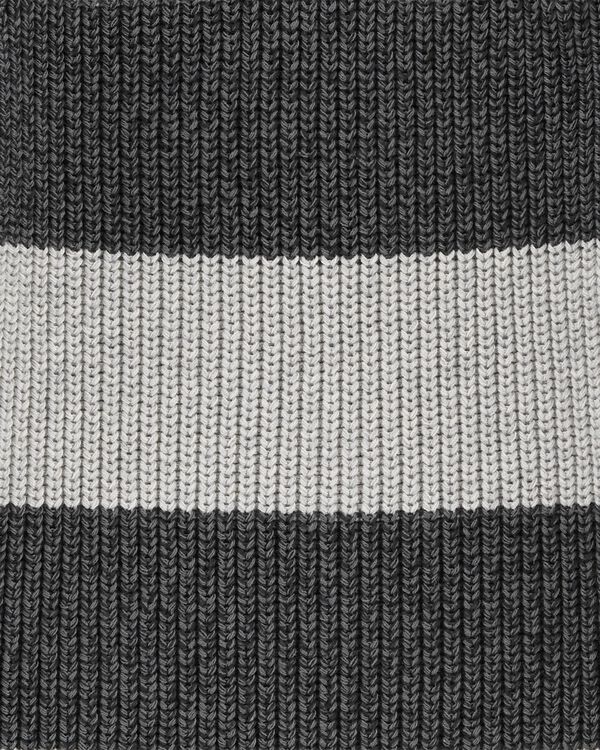 Grey Toddler Crewneck Cable Knit Striped Sweater