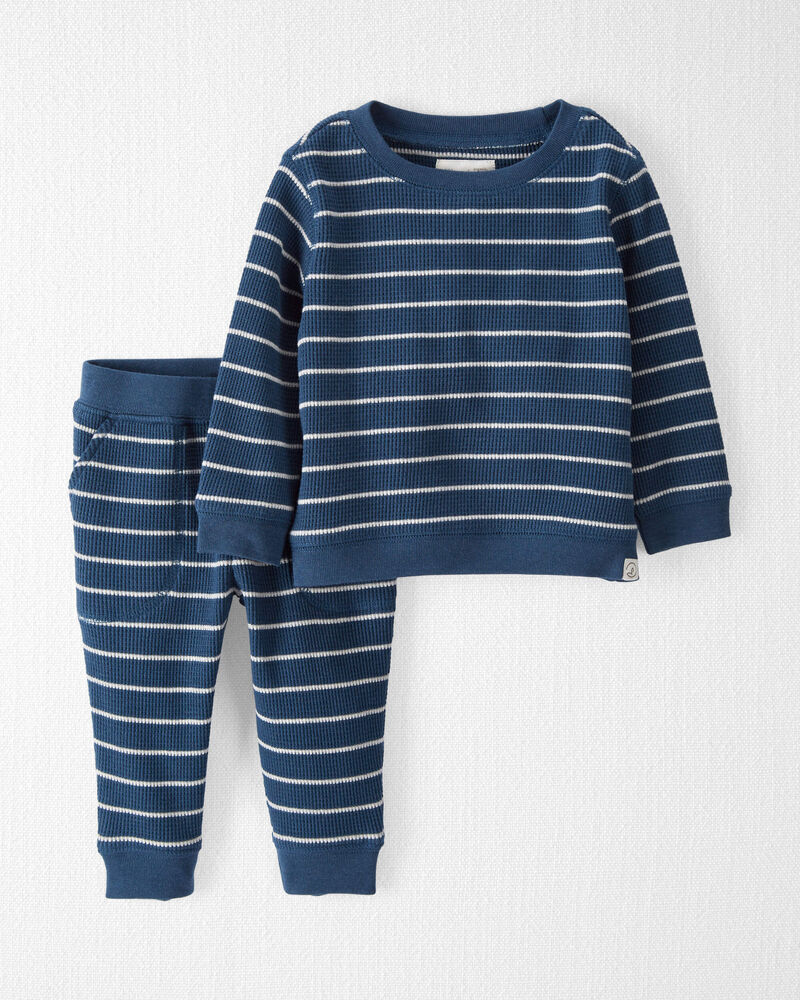 Baby Waffle Knit Set Made with Organic Cotton in Stripes, image 1 of 4 slides