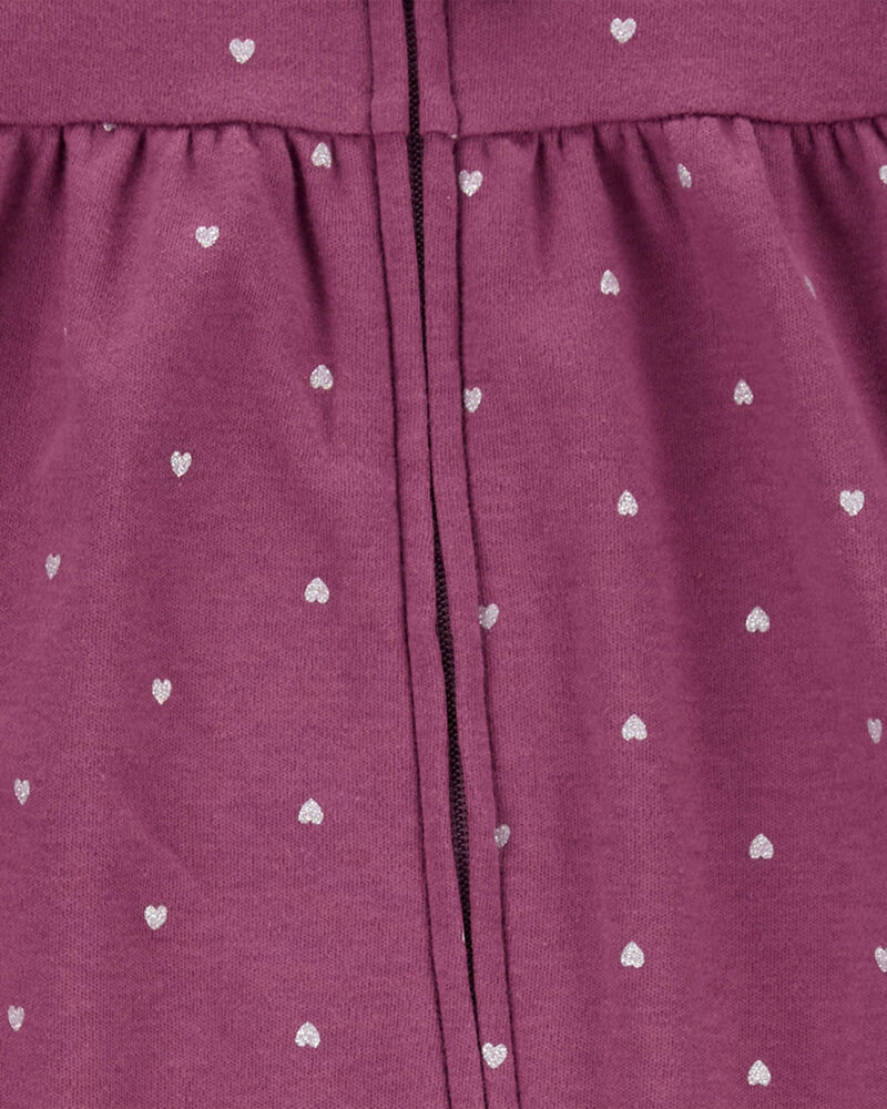 Baby Girl Heart 2-Way Zip Cotton Sleep & Play Pajamas, image 2 of 3 slides