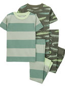 Green - Toddler 4-Piece Rugby Stripe 100% Snug Fit Cotton Pajamas