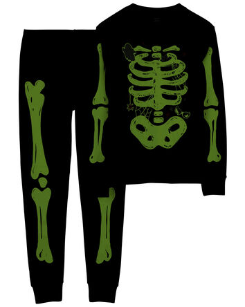 Adult 2-Piece Halloween Skeleton 100% Snug Fit Cotton Pajamas, 
