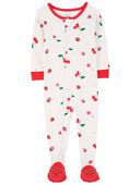 White/Red - Baby 1-Piece Cherry 100% Snug Fit Cotton Footie Pajamas