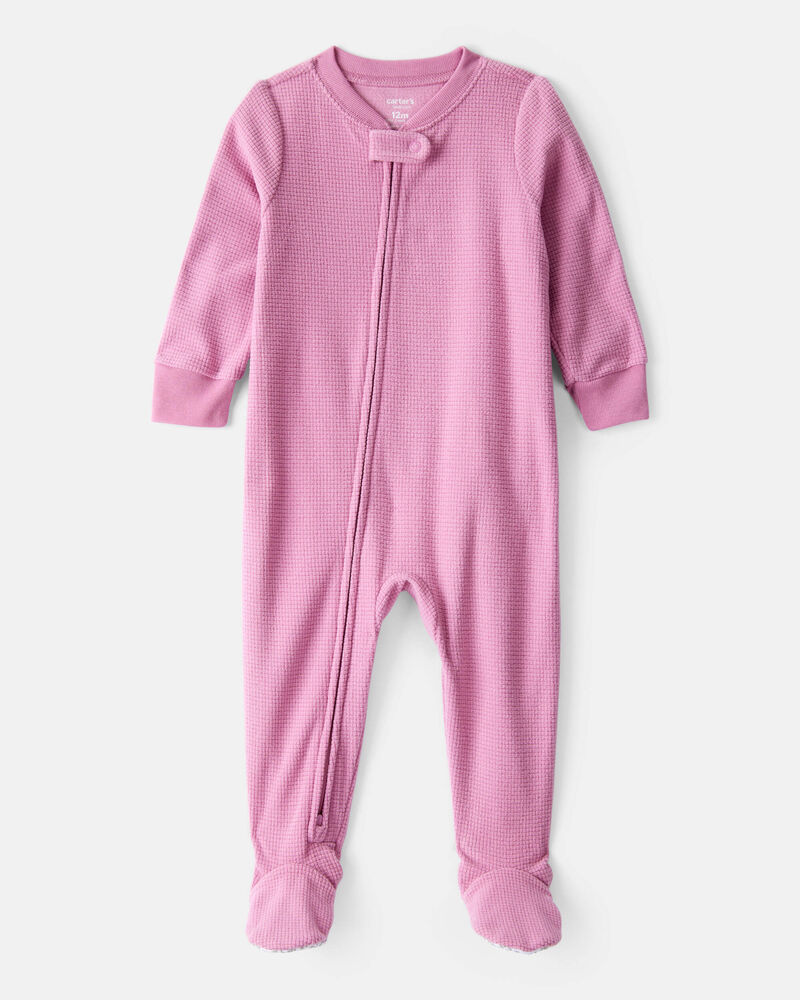 Baby Girl Fleece Loose Fit 1-Piece Pajamas-Pink, image 1 of 4 slides