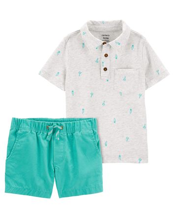 Baby 2-Piece Printed Polo Shirt & Pull-On Canvas Shorts Set

, 