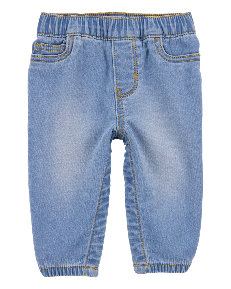 Baby Pull-On Jeans With Snap Leg Closures - Blue, image 1 of 5 slides