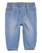 Baby Pull-On Jeans With Snap Leg Closures - Blue, image 1 of 5 slides