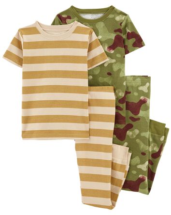 Kid 4-Piece Camo Striped 100% Snug Fit Cotton Pajamas, 
