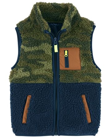 Camo Zip-Up Sherpa Vest, 