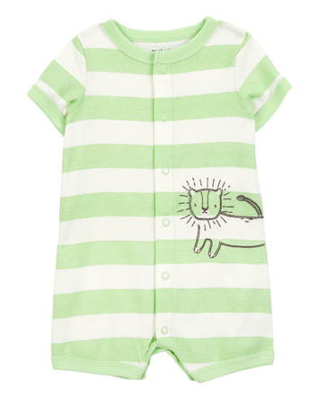 Baby Lion Striped Short-Sleeve Romper -Green, 