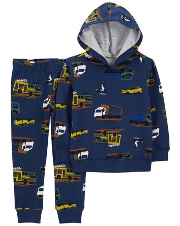 Baby 2-Piece Navy Construction Truck Hoodie and Pants Set , 