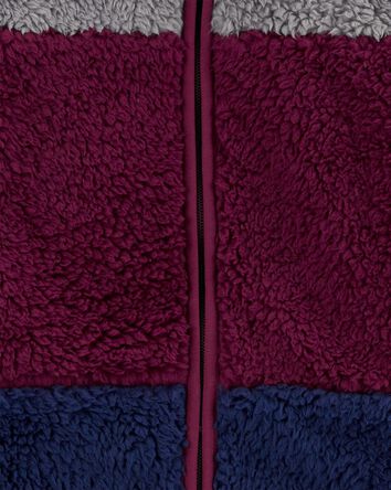 Kid Colorblock Fleece Knit Jacket - Red, 