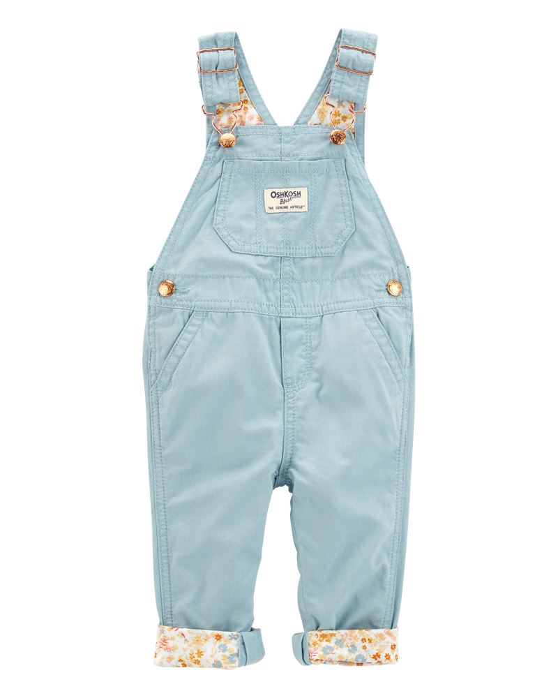 Baby Floral Canvas Overalls - Blue, image 1 of 4 slides
