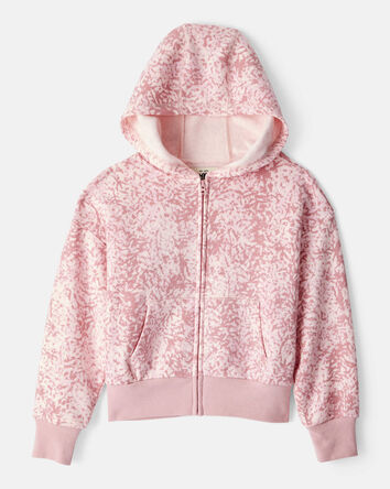 Girls Floral Print DayDream Fleece Hooded Zip-Up Jacket - Pink, 