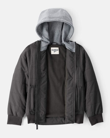 Boys Long-Sleeve Midweight Quilted Bomber Jacket - Black, 