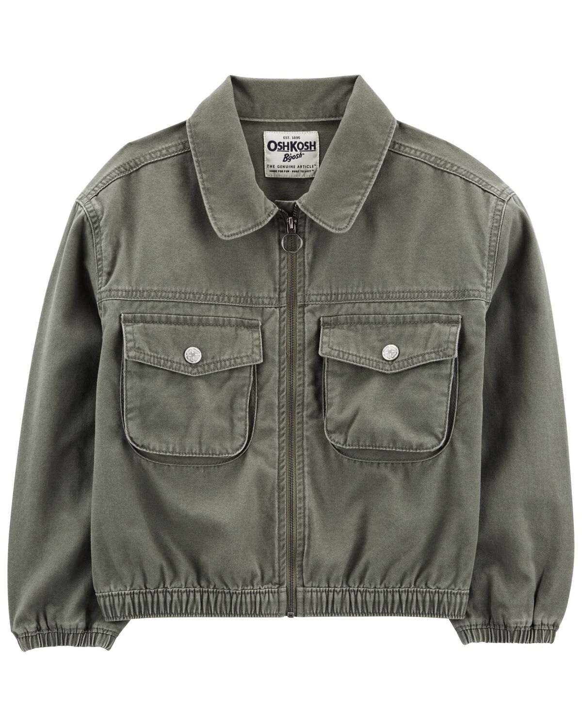 Olive Kid Boxy Fit Bomber Jacket