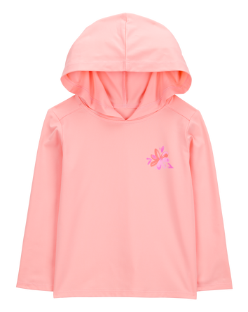Toddler UPF 50+ Sun Protection Floral Moisture Wicking Active Pullover - Coral, 