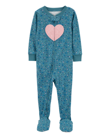 Toddler 1-Piece Heart 100% Snug Fit Cotton Footie Pajamas, 